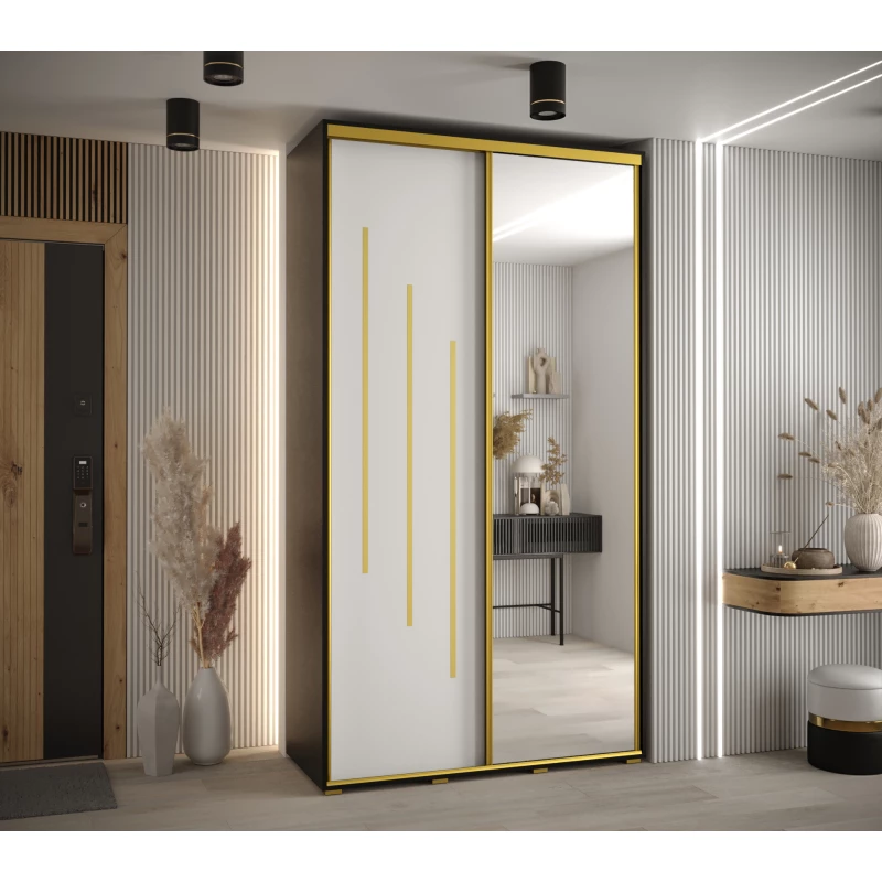 Šatní skříň ASIRI 9 - 130/45 cm, černá / bílá / zlatá