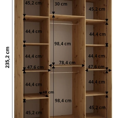 Šatní skříň ASIRI 1 - 180/60 cm, bílá / dub artisan / stříbrná