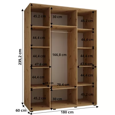 Šatní skříň ASIRI 1 - 180/60 cm, bílá / černá / stříbrná