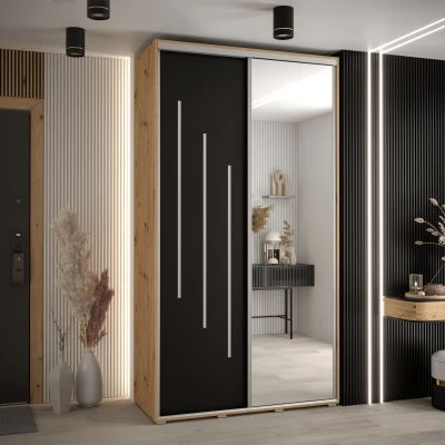 Šatní skříň ASIRI 9 - 140/60 cm, dub artisan / černá / stříbrná