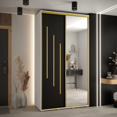 Šatní skříň ASIRI 9 - 140/60 cm, bílá / černá / zlatá