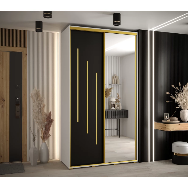 Šatní skříň ASIRI 9 - 140/60 cm, bílá / černá / zlatá