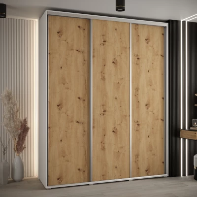 Šatní skříň ASIRI 1 - 190/60 cm, bílá / dub artisan / stříbrná