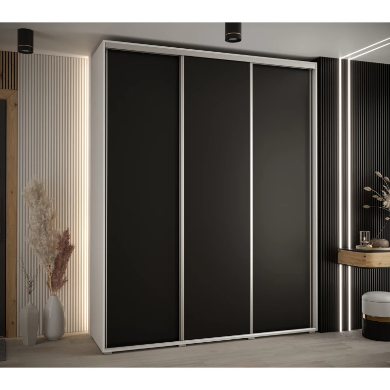 Šatní skříň ASIRI 1 - 190/60 cm, bílá / černá / stříbrná