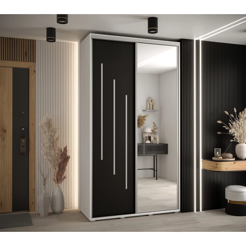 Šatní skříň ASIRI 9 - 140/45 cm, bílá / černá / stříbrná