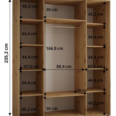 Šatní skříň ASIRI 1 - 190/60 cm, dub artisan / bílá / stříbrná