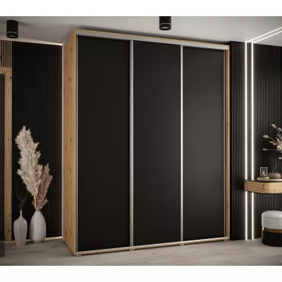 Šatní skříň ASIRI 1 - 190/60 cm, dub artisan / černá / stříbrná