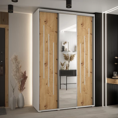 Šatní skříň ASIRI 9 - 150/60 cm, bílá / dub artisan / stříbrná