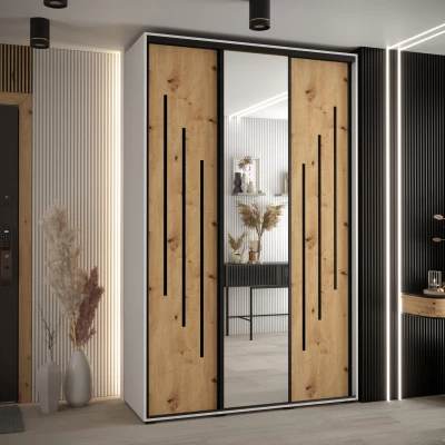 Šatní skříň ASIRI 9 - 150/60 cm, bílá / dub artisan / černá