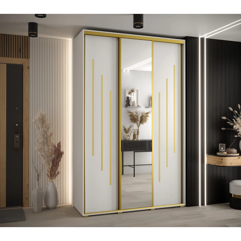 Šatní skříň ASIRI 9 - 150/45 cm, bílá / zlatá