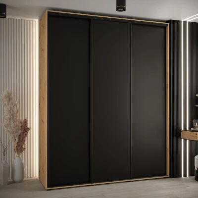 Šatní skříň ASIRI 1 - 200/45 cm, dub artisan / černá / černá