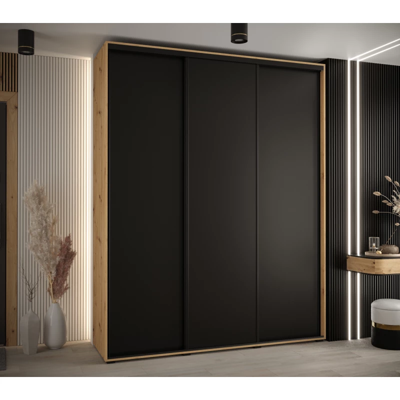 Šatní skříň ASIRI 1 - 200/45 cm, dub artisan / černá / černá