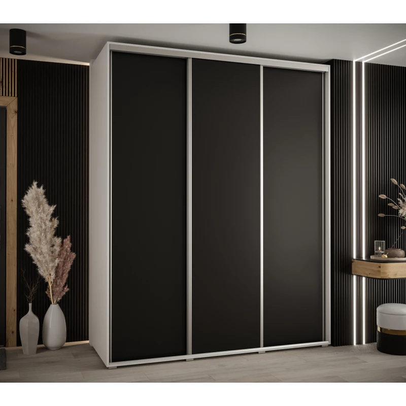 Šatní skříň ASIRI 1 - 200/60 cm, bílá / černá / stříbrná