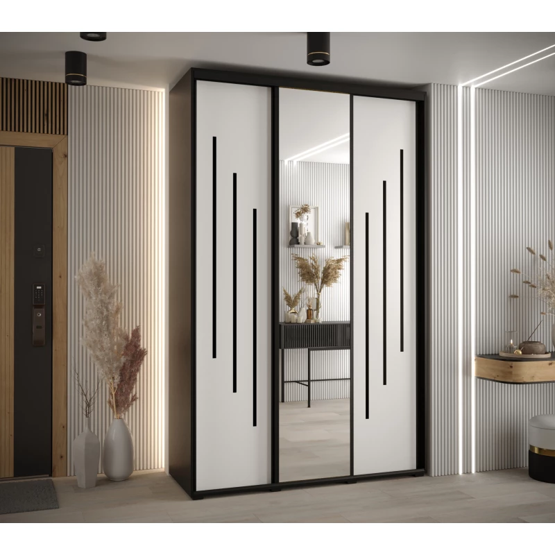 Šatní skříň ASIRI 9 - 160/45 cm, černá / bílá / černá