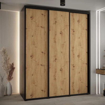 Šatní skříň ASIRI 1 - 200/60 cm, černá / dub artisan / černá