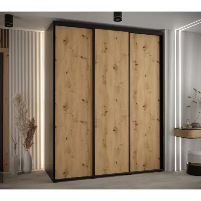 Šatní skříň ASIRI 1 - 200/60 cm, černá / dub artisan / černá