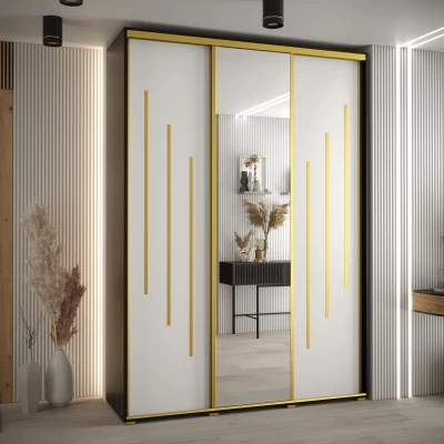 Šatní skříň ASIRI 9 - 170/60 cm, černá / bílá / zlatá