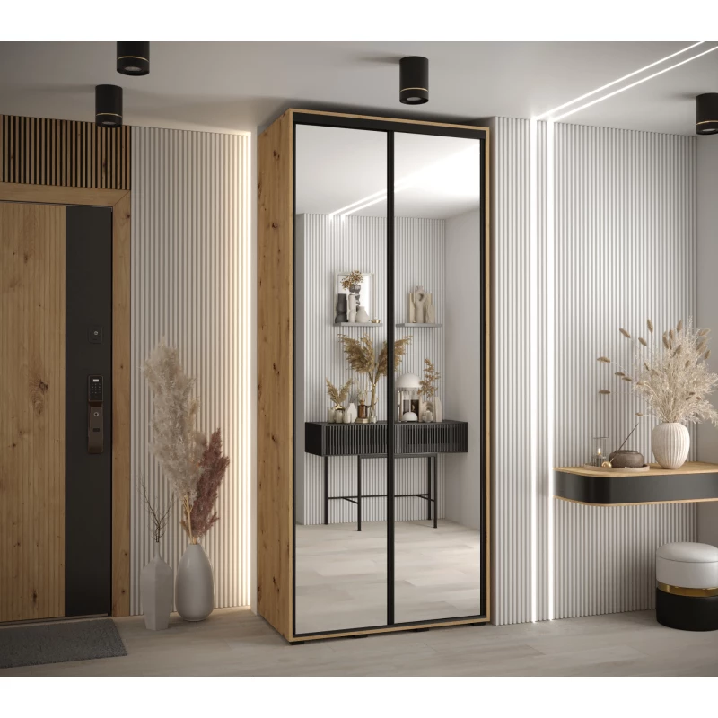 Šatní skříň ASIRI 2 - 100/45 cm, dub artisan / černá