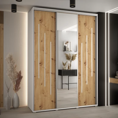 Šatní skříň ASIRI 9 - 170/60 cm, bílá / dub artisan / stříbrná