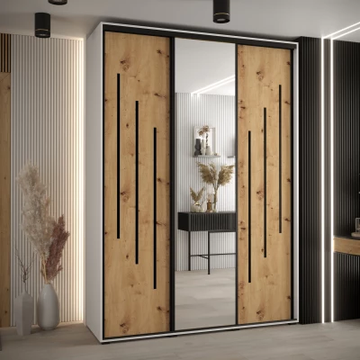 Šatní skříň ASIRI 9 - 170/45 cm, bílá / dub artisan / černá