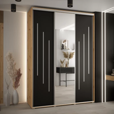 Šatní skříň ASIRI 9 - 180/60 cm, dub artisan / černá / stříbrná