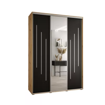 Šatní skříň ASIRI 9 - 180/60 cm, dub artisan / černá / stříbrná