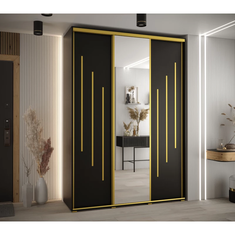 Šatní skříň ASIRI 9 - 180/60 cm, černá / zlatá