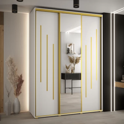 Šatní skříň ASIRI 9 - 180/60 cm, bílá / zlatá