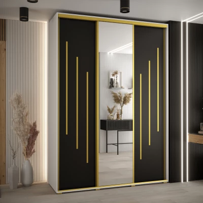 Šatní skříň ASIRI 9 - 180/60 cm, bílá / černá / zlatá