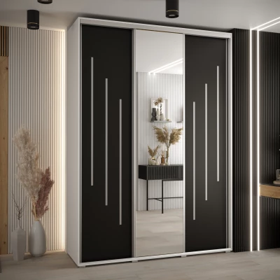 Šatní skříň ASIRI 9 - 180/60 cm, bílá / černá / stříbrná