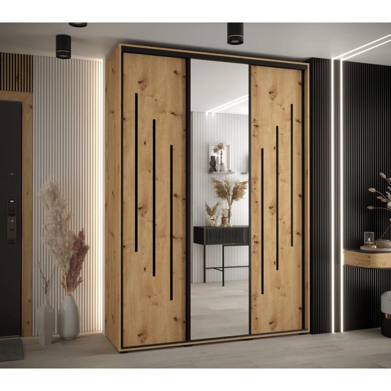 Šatní skříň ASIRI 9 - 180/45 cm, dub artisan / černá