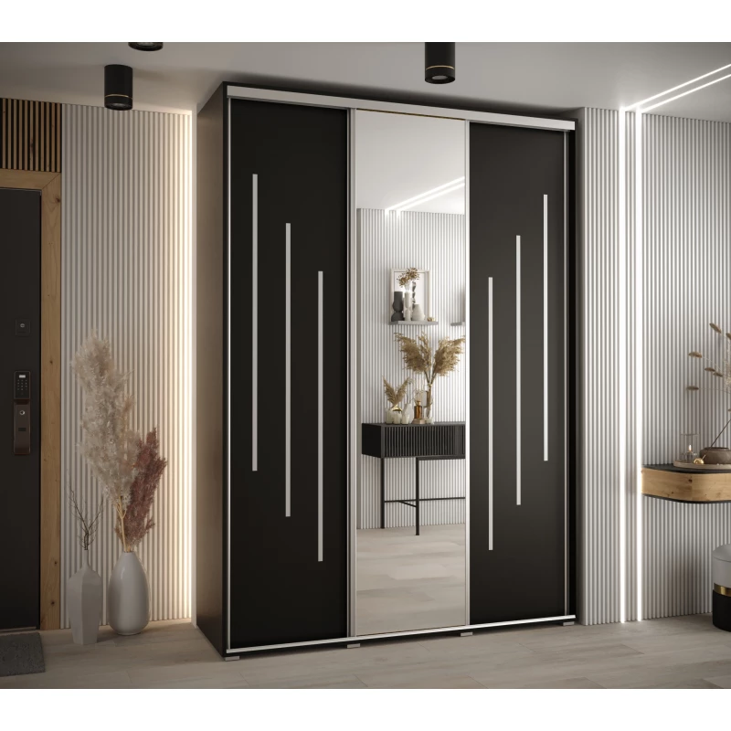 Šatní skříň ASIRI 9 - 180/45 cm, černá / stříbrná