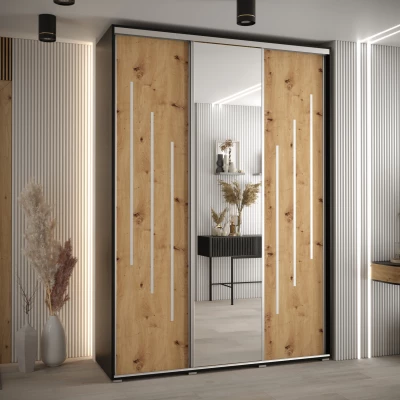 Šatní skříň ASIRI 9 - 180/45 cm, černá / dub artisan / stříbrná