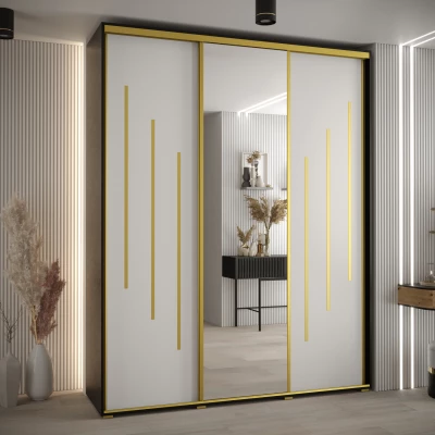 Šatní skříň ASIRI 9 - 190/60 cm, černá / bílá / zlatá