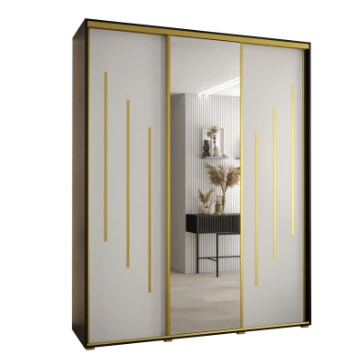 Šatní skříň ASIRI 9 - 190/60 cm, černá / bílá / zlatá