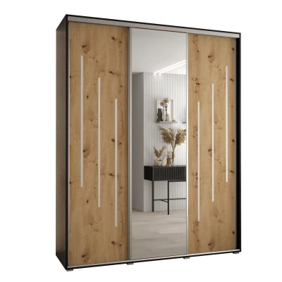 Šatní skříň ASIRI 9 - 190/60 cm, černá / dub artisan / stříbrná