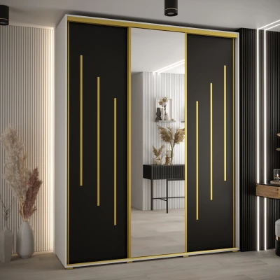 Šatní skříň ASIRI 9 - 190/60 cm, bílá / černá / zlatá