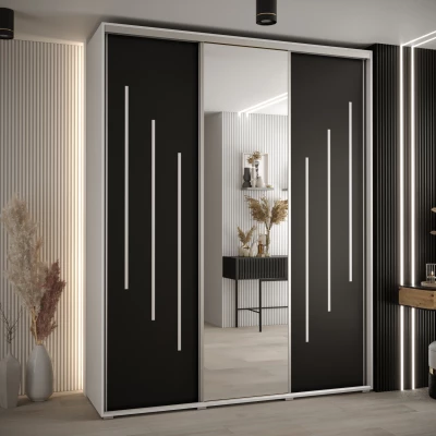 Šatní skříň ASIRI 9 - 190/60 cm, bílá / černá / stříbrná