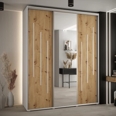 Šatní skříň ASIRI 9 - 190/60 cm, bílá / dub artisan / stříbrná