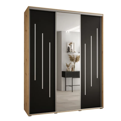 Šatní skříň ASIRI 9 - 190/45 cm, dub artisan / černá / stříbrná