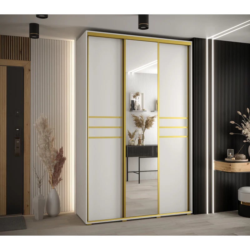 Šatní skříň ASIRI 11 - 150/60 cm, bílá / zlatá