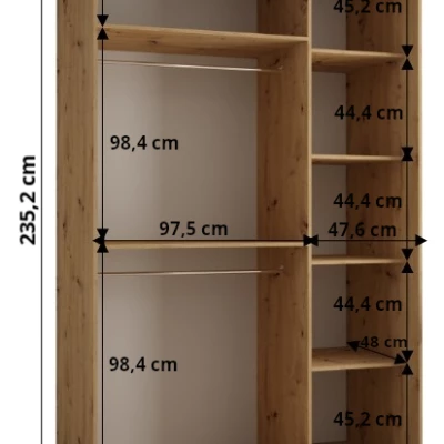 Šatní skříň ASIRI 11 - 150/60 cm, bílá / dub artisan / stříbrná