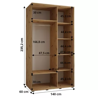 Šatní skříň ASIRI 11 - 140/60 cm, dub artisan / stříbrná