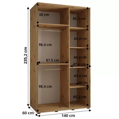 Šatní skříň ASIRI 11 - 140/60 cm, dub artisan / stříbrná