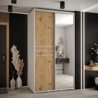 Šatní skříň ASIRI 11 - 140/60 cm, bílá / dub artisan / stříbrná