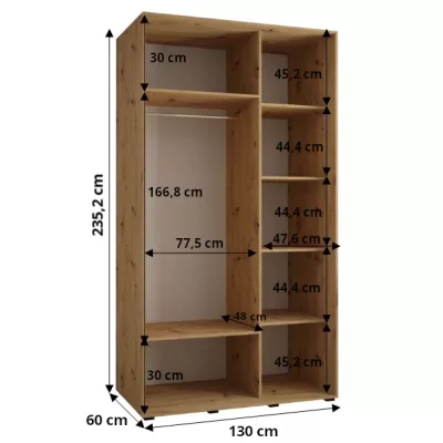 Šatní skříň ASIRI 11 - 130/60 cm, dub artisan / bílá / stříbrná