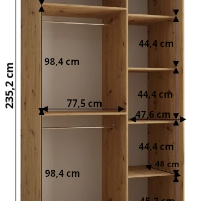 Šatní skříň ASIRI 11 - 130/60 cm, dub artisan / bílá / černá
