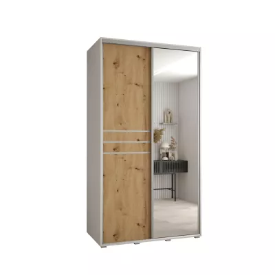 Šatní skříň ASIRI 11 - 130/60 cm, bílá / dub artisan / stříbrná