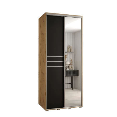 Šatní skříň ASIRI 11 - 120/60 cm, dub artisan / černá / stříbrná