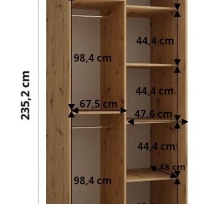 Šatní skříň ASIRI 11 - 120/60 cm, dub artisan / bílá / stříbrná